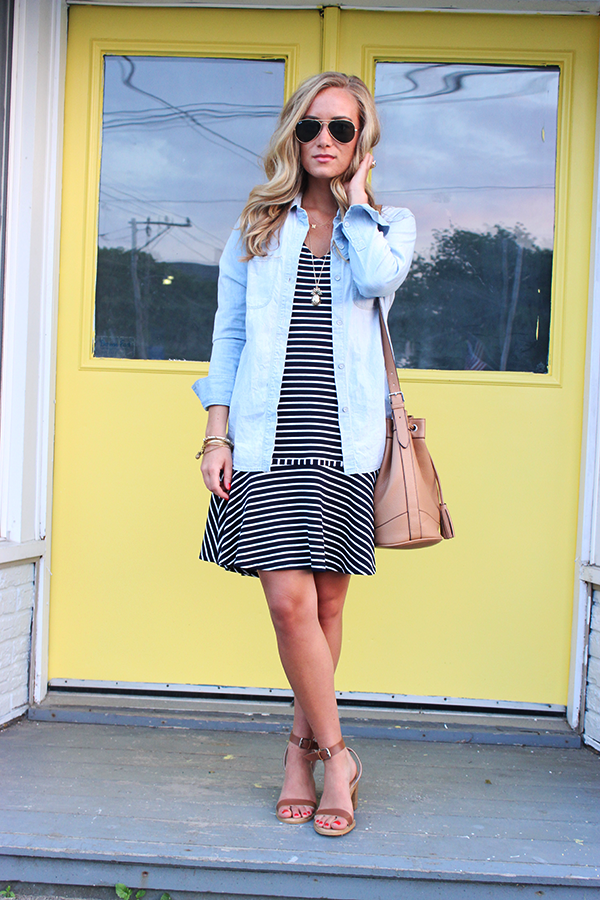 Striped Dress with Chambray