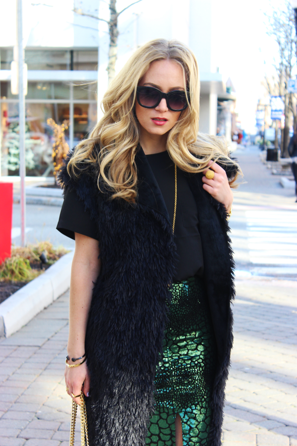 Faux Fur and Green Sequins