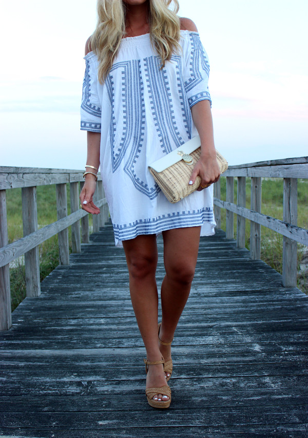 White-Blue-Off-Shoulder-Dress