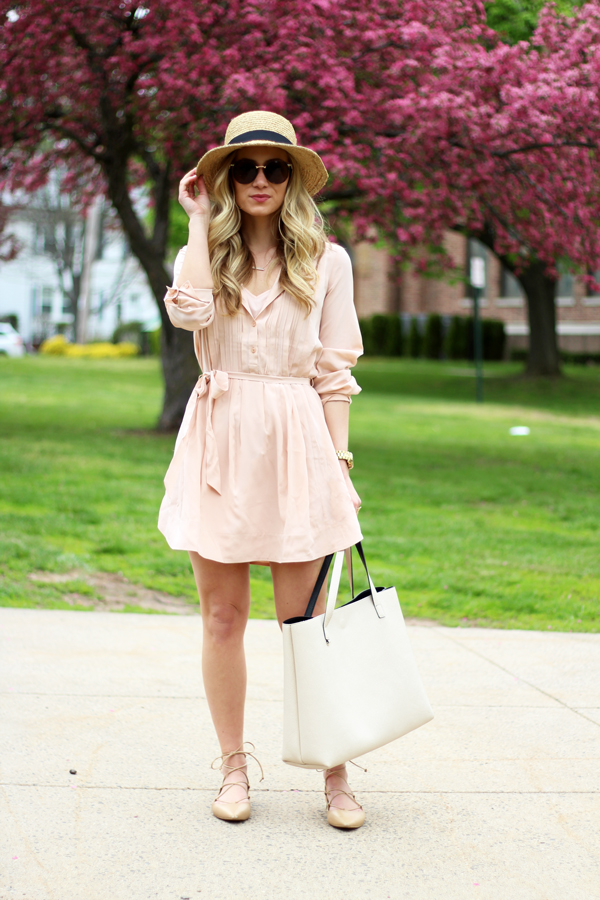 Blush-Pink-Shirtdress-Tan-Reversible-Tote-Lace-Up-Flats