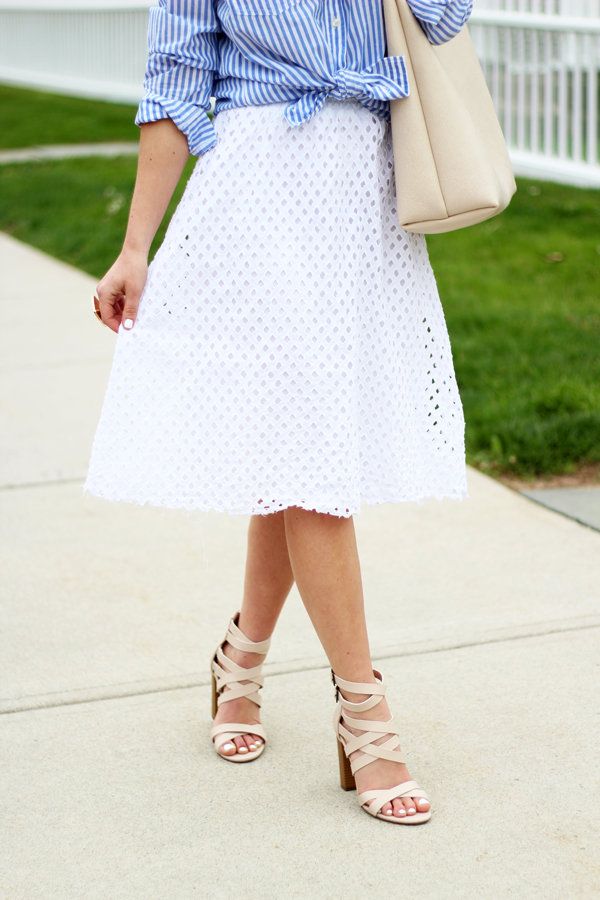White eyelet skirt outfit top