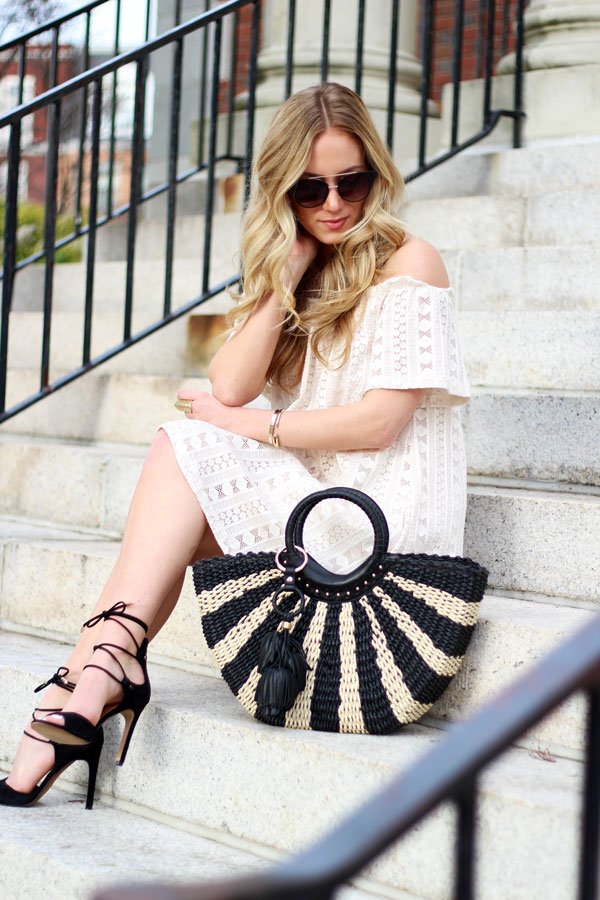 Style-Cusp-Summer-Style-Off-Shoulder-Dress-with-Straw-Tote