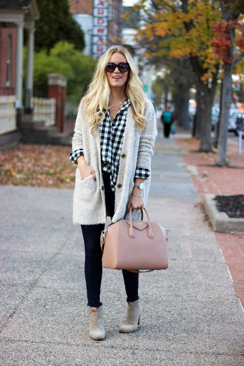 free-people-boucle-cardigan-buffalo-plaid-top-givenchy-antigona-bag-tan-booties