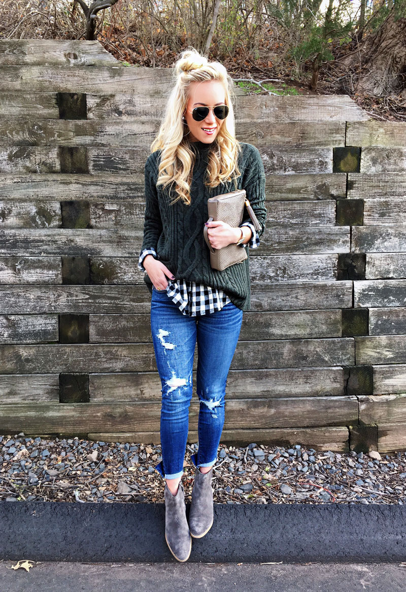 cable-knit-sweater-buffalo-plaid-top-abercrombie-distressed-jeans-gigi-new-york-clutch-winter-style-blogger-style-cusp