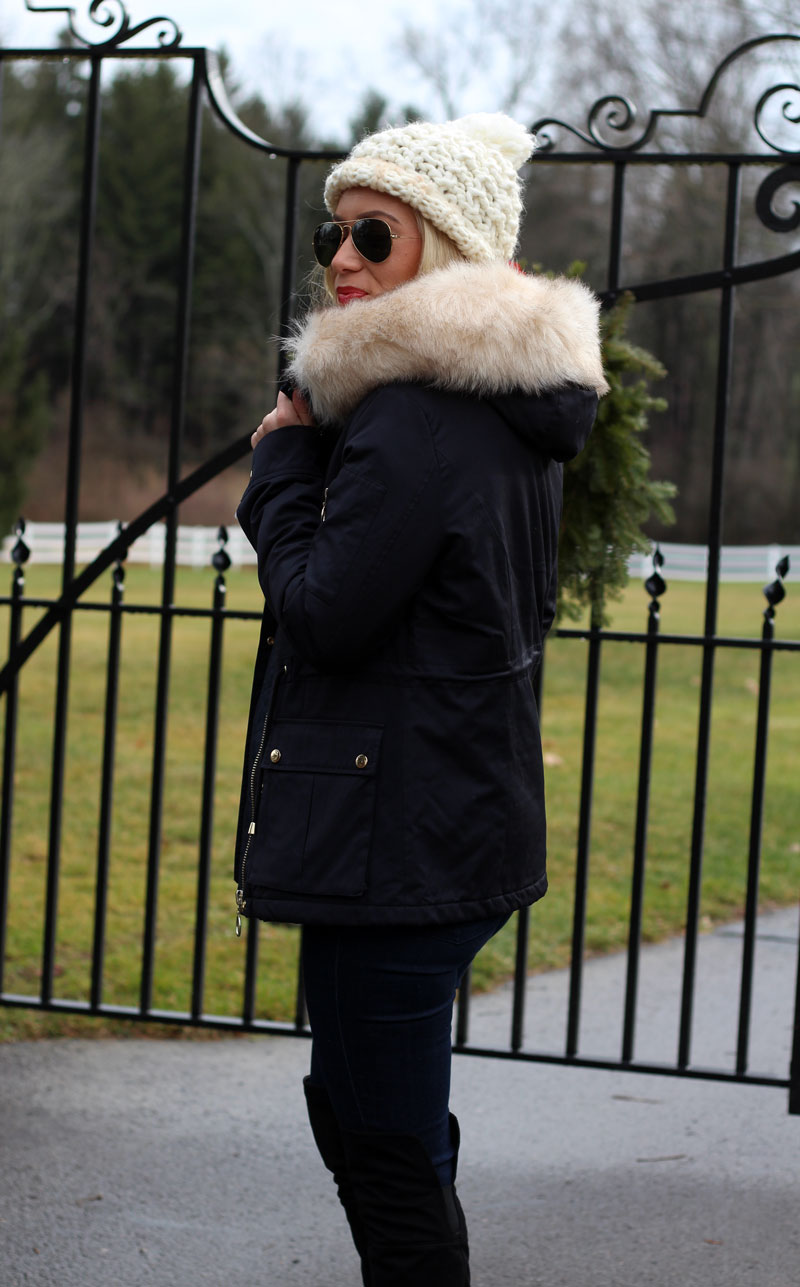 festive-holiday-look-nordstrom-winter-style-fur-hood-topshop-parka-knit-pompom-beanie