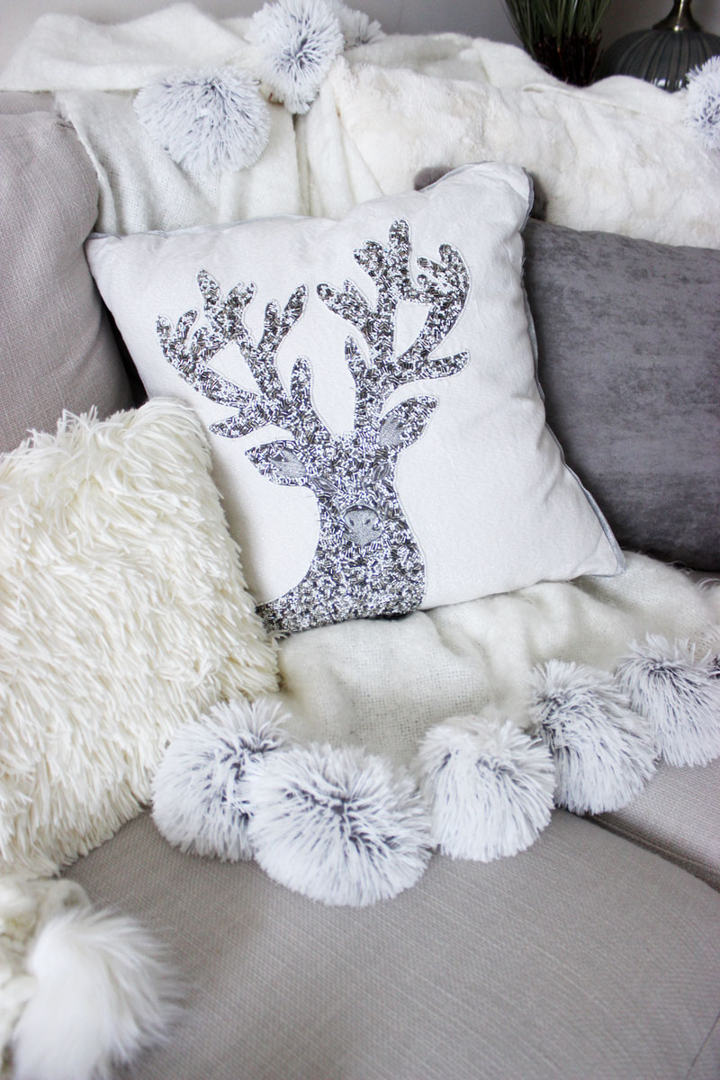 Pier 1 Beaded Reindeer Throw Pillow