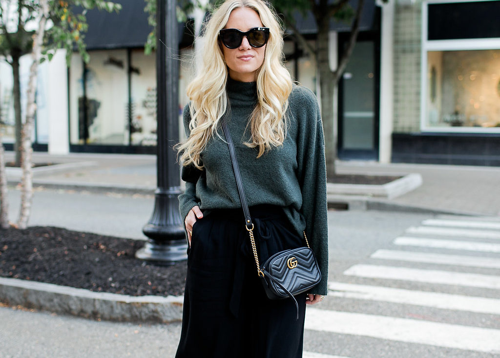 Fall Style Green Sweater Black Pants
