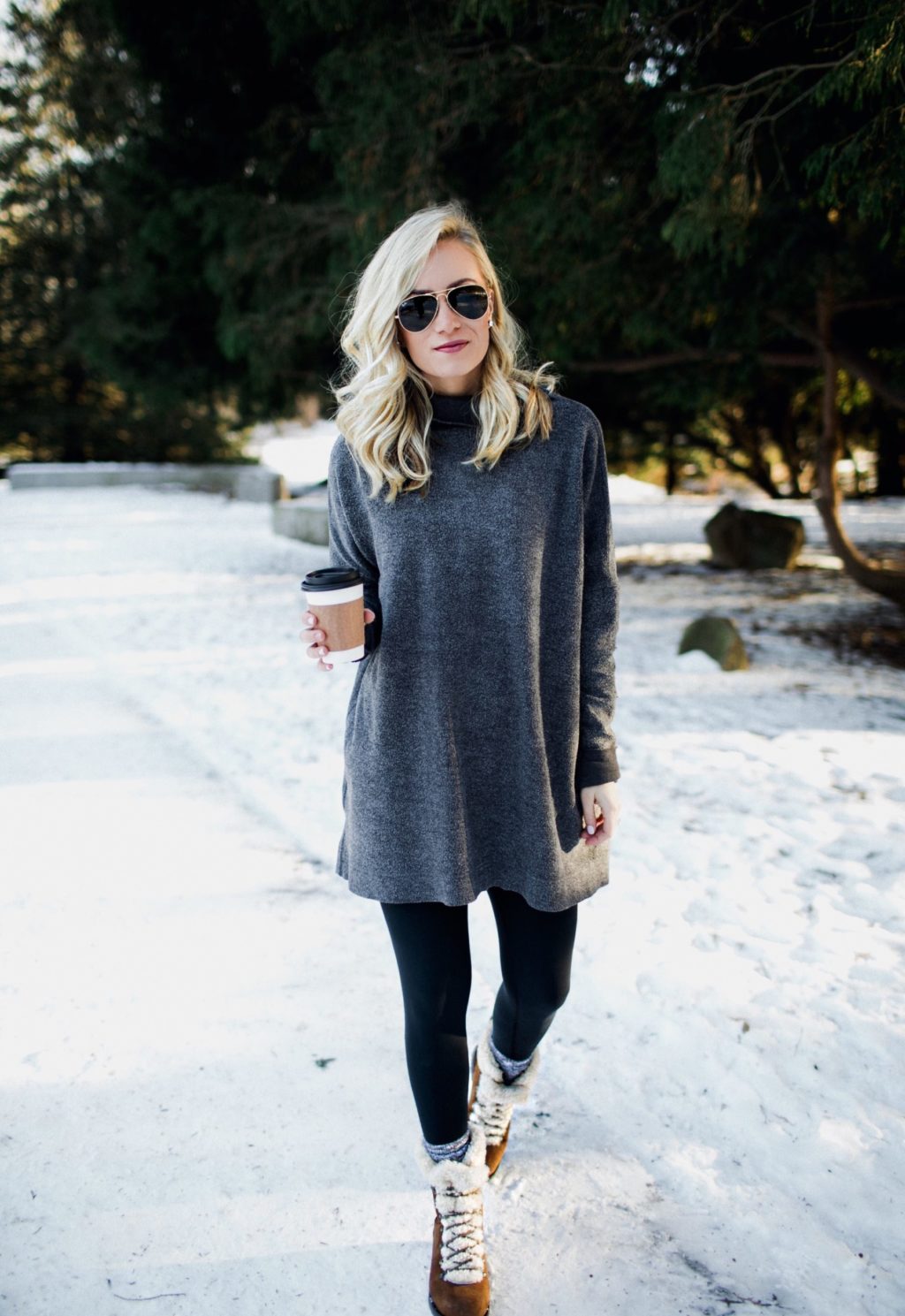 oversized sweater legging cute snow boots